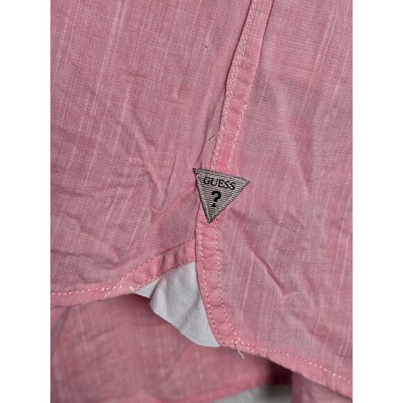 Guess Men's Large Popover, Logan Shirt Pink Regular Fit Button Up Cotton Preppy - Picture 6 of 9